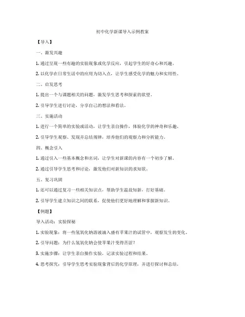 初中化学新课导入示例教案