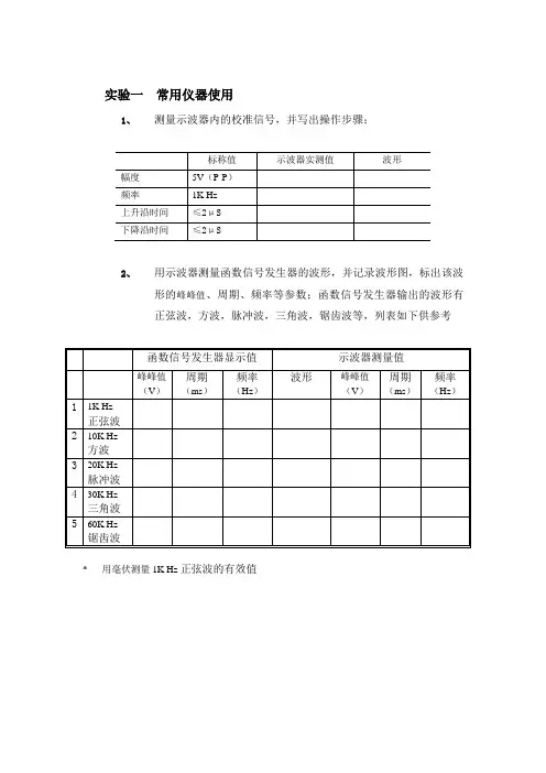 模电实验1：元器件及常用仪器的使用练习