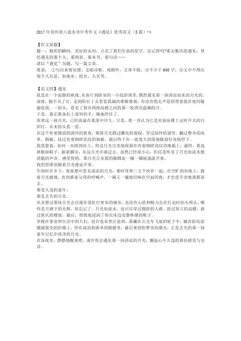 2017年贵州省六盘水市中考作文《遇见》优秀范文(5篇)-4
