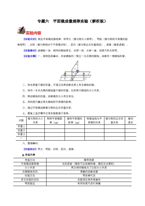 实验06 探究平面镜成像规律实验-八年级物理上册实验专题期末复习(人教版)