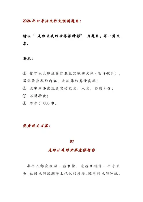 2024年中考语文押题作文范文《是你让我的世界很精彩》