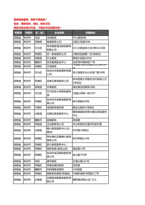 新版湖南省株洲市家政企业公司商家户名录单联系方式地址大全66家