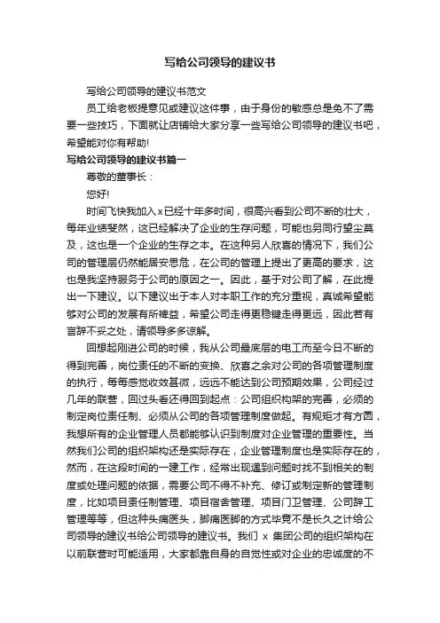写给公司领导的建议书