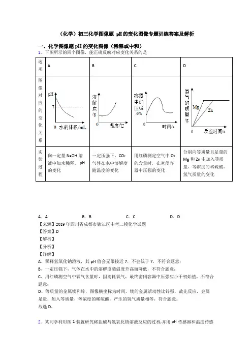 (化学)初三化学图像题 pH的变化图像专题训练答案及解析