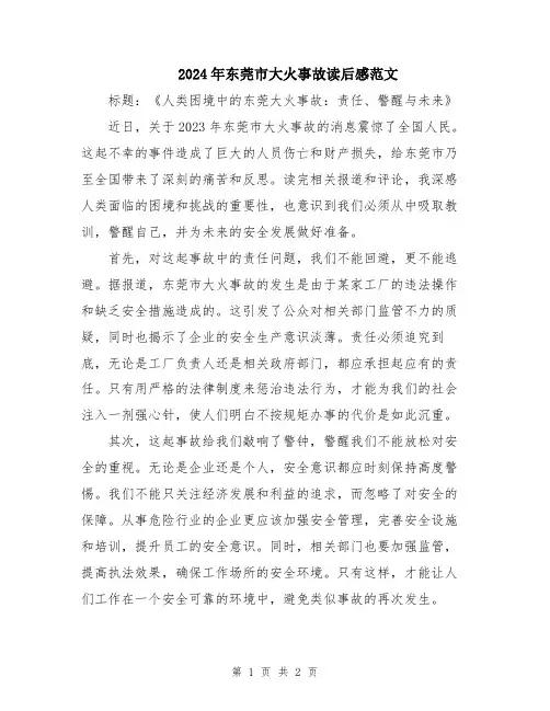 2024年东莞市大火事故读后感范文