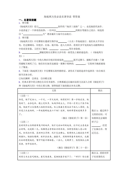 海底两万里必读名著导读 带答案