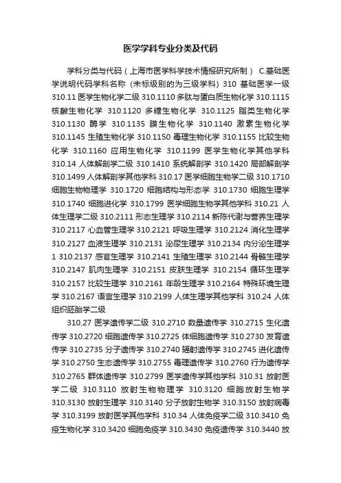 医学学科专业分类及代码