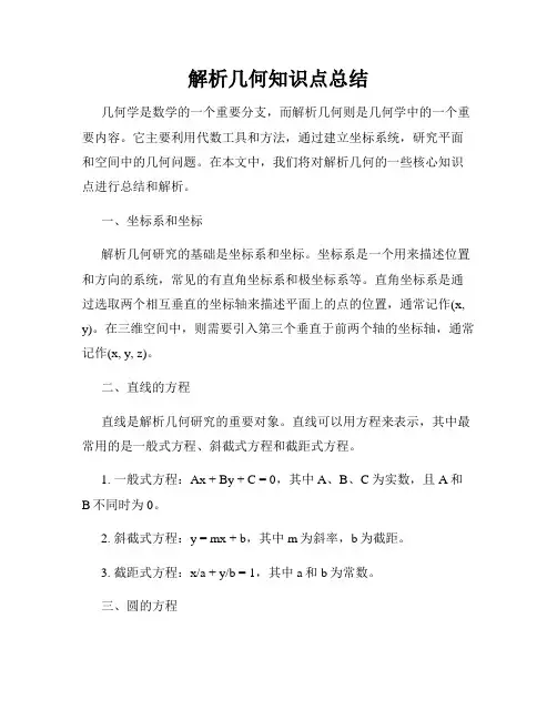 解析几何知识点总结