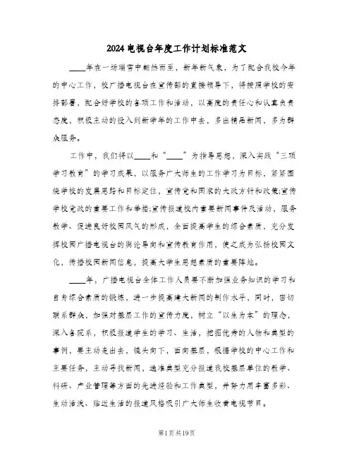 2024电视台年度工作计划标准范文（四篇）