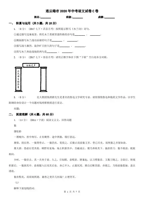 连云港市2020年中考语文试卷C卷
