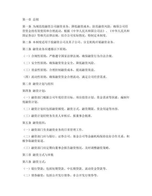 投融资公司融资管理制度