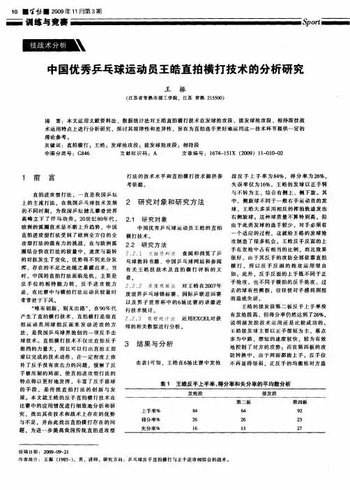 中国优秀乒乓球运动员王皓直拍横打技术的分析研究