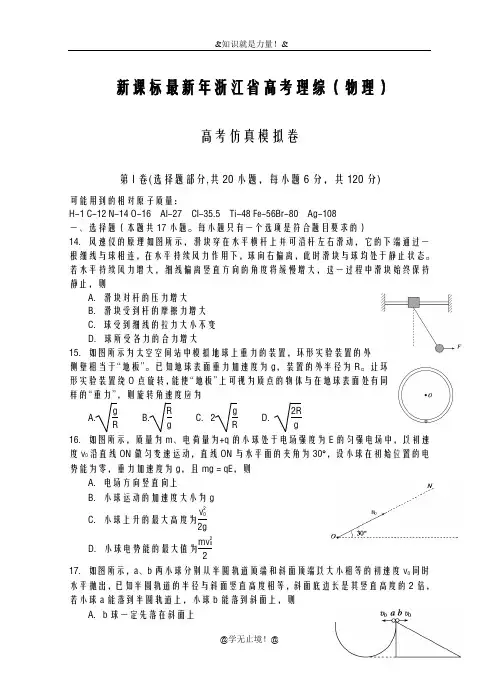 2020-2021学年浙江省高考理综(物理)仿真模拟试题及答案解析