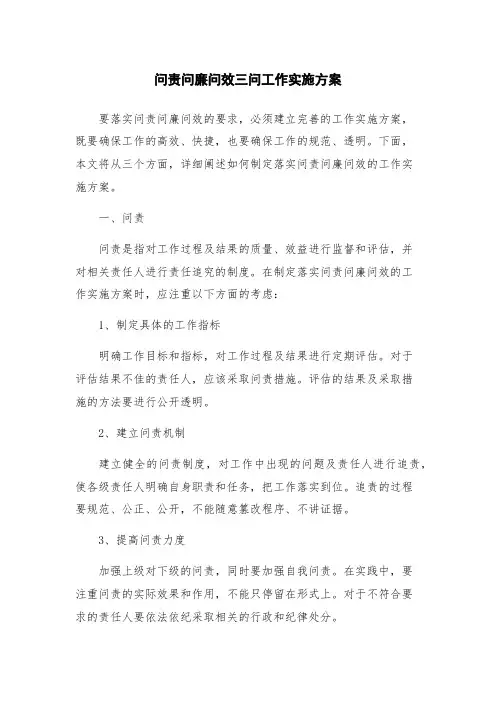 问责问廉问效三问工作实施方案