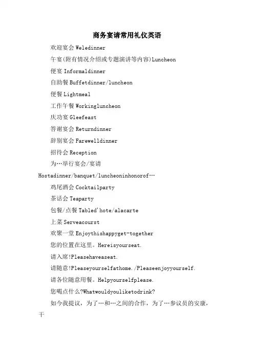 商务宴请常用礼仪英语