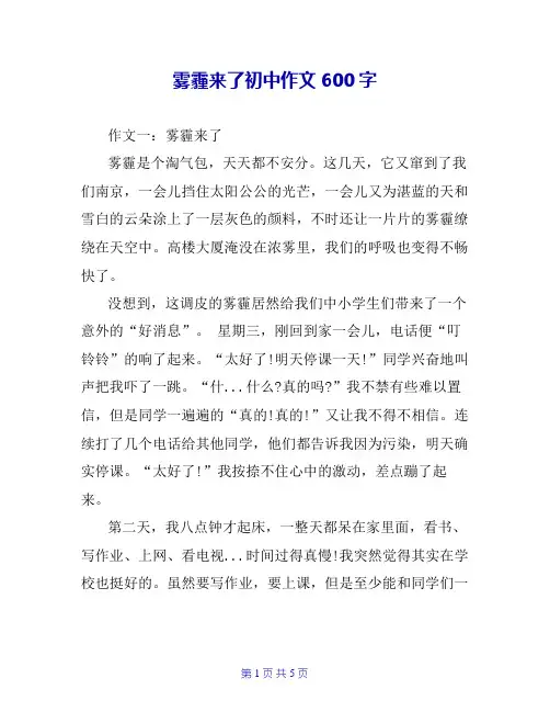 雾霾来了初中作文600字