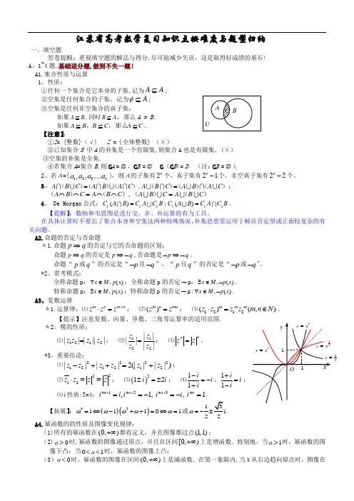 江苏省高考数学复习知识点按难度与题型归纳总结【范本模板】