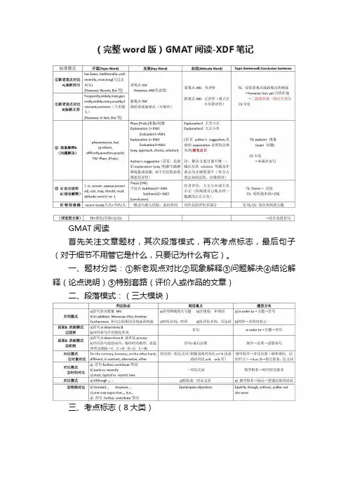 （完整word版）GMAT阅读-XDF笔记