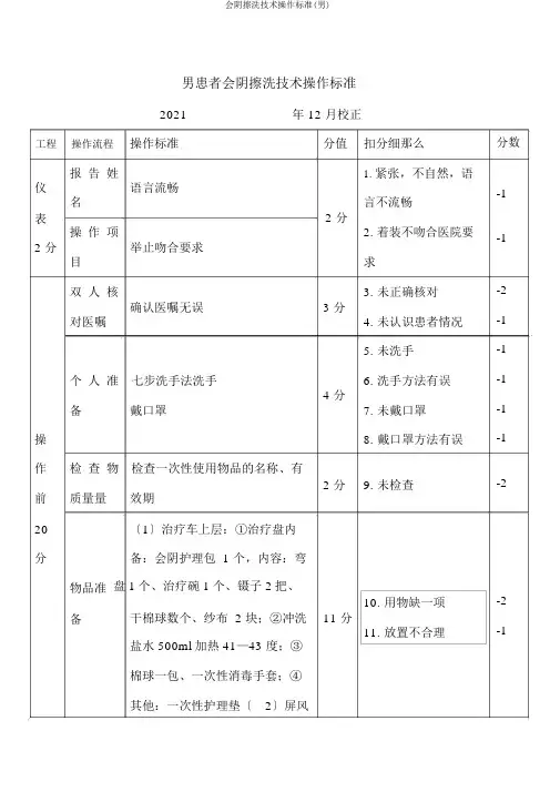 会阴擦洗技术操作标准(男)