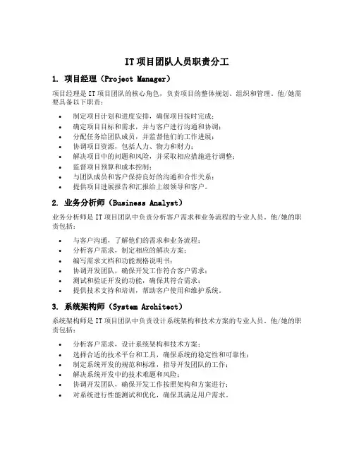 it项目团队人员职责分工