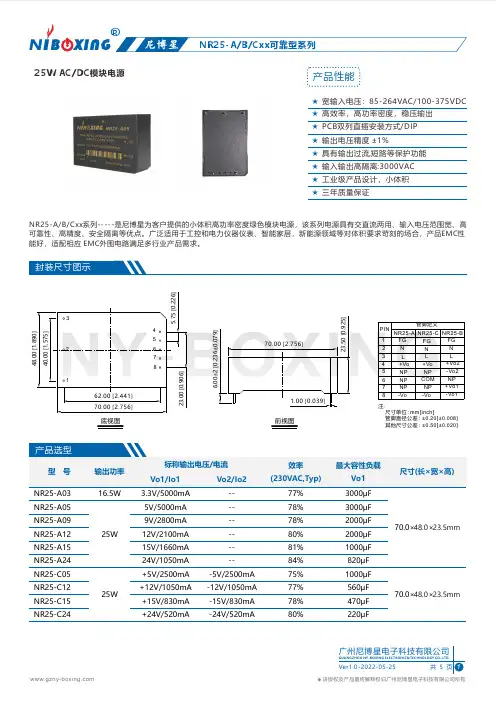 尼博星 NR25-A B Cxx系列 25W AC DC模块电源 说明书