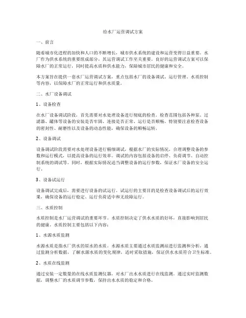 给水厂运营调试方案
