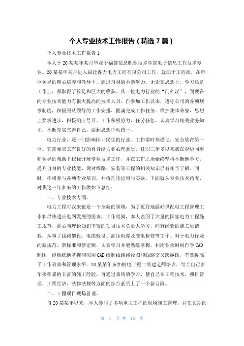 个人专业技术工作报告（精选7篇）