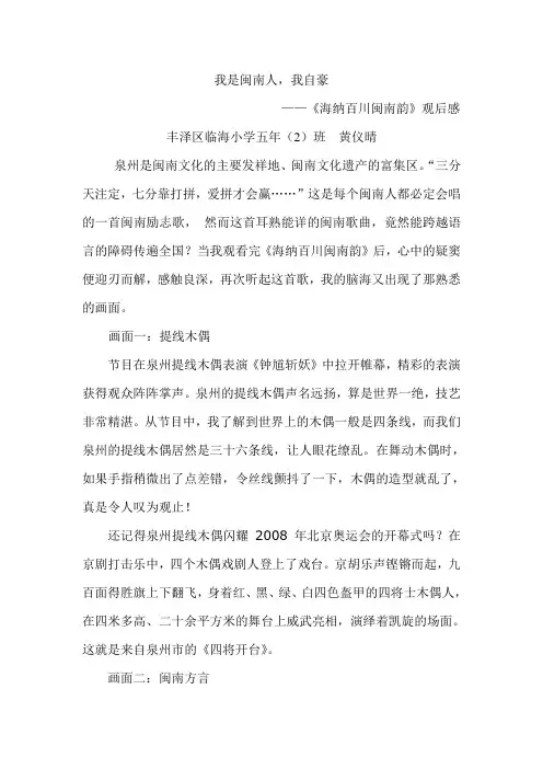 我是闽南人,我自豪《海纳百川闽南韵》观后感
