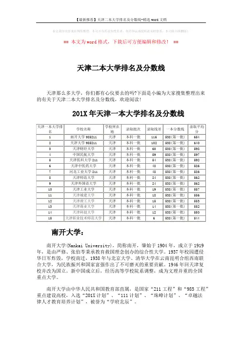 【最新推荐】天津二本大学排名及分数线-精选word文档 (3页)