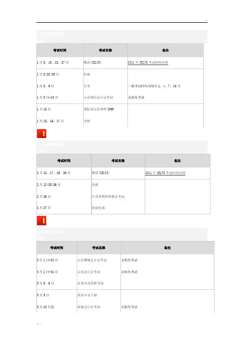 2011年社会考试日历