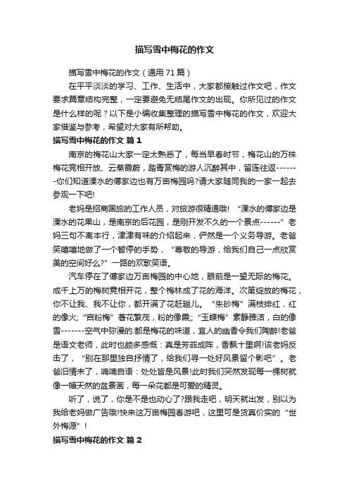 描写雪中梅花的作文（通用71篇）