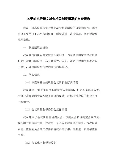 关于对执行精文减会相关制度情况的自查报告