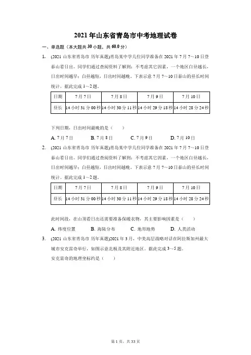 2021年山东省青岛市中考地理试卷(附答案详解)