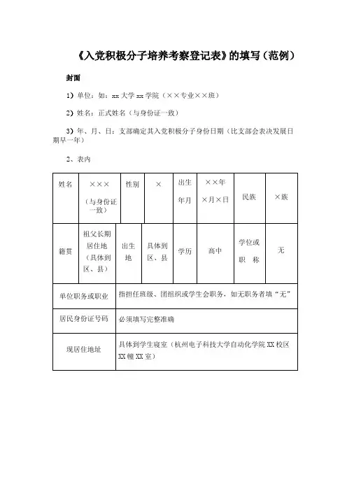 入党积极分子考察登记表(范本)