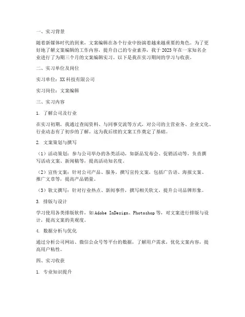 文案编辑实习报告总结