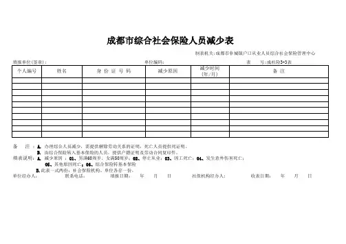 成都市综合社会保险人员减少表