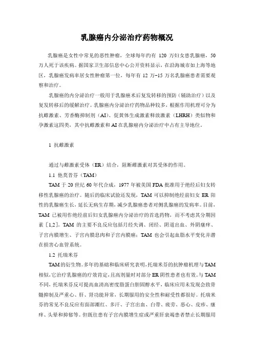 乳腺癌内分泌治疗药物概况