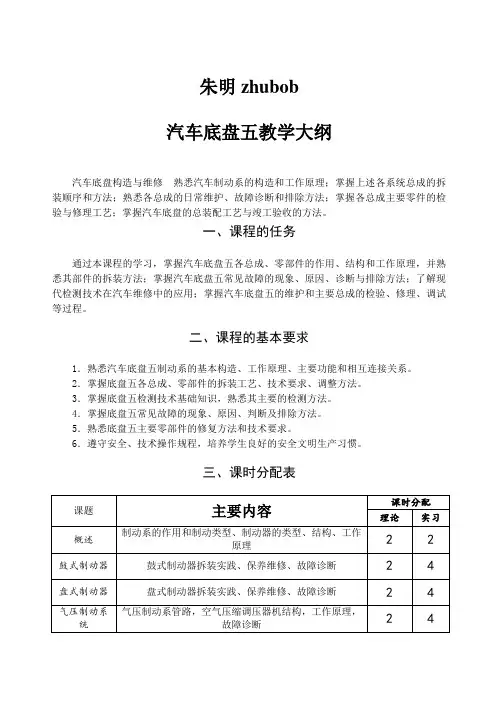 朱明zhubob《汽车底盘五》模块教学大纲