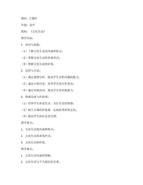 高中文化生活教案模板