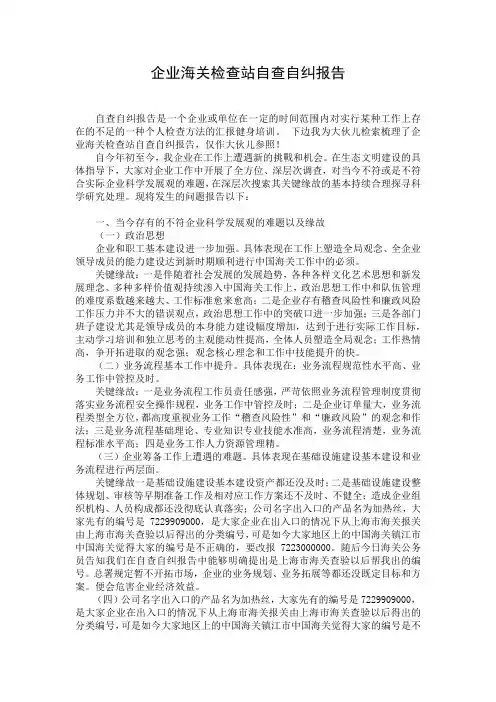企业海关检查站自查自纠报告