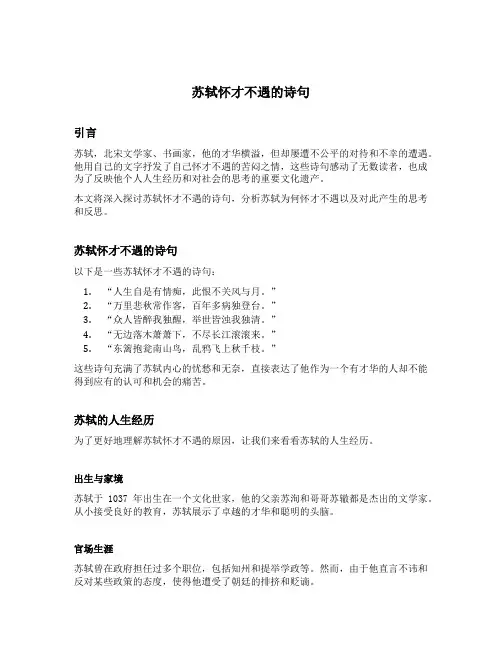 苏轼怀才不遇的诗句