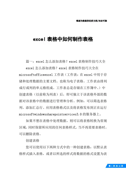 excel表格中如何制作表格