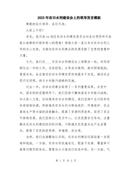 2023年农田水利建设会上的领导发言模板