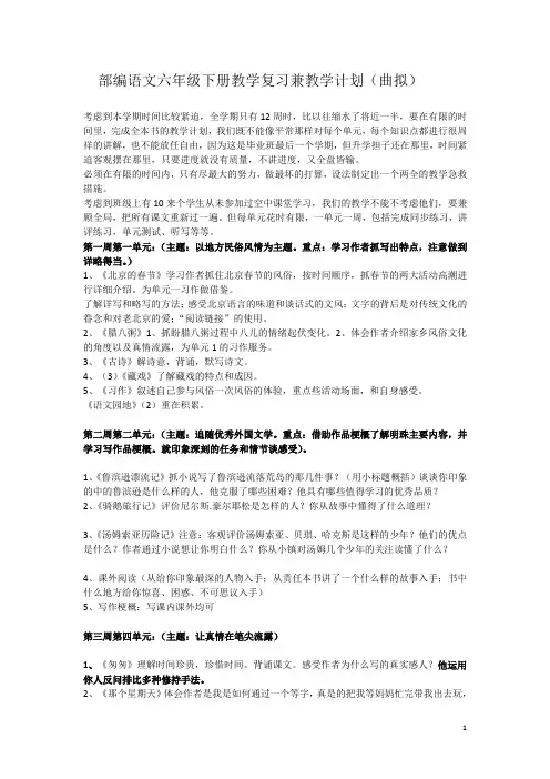 部编语文六年级下册复习及教学计划