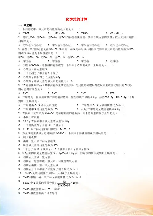 2022年中考化学专题练习 化学式的计算