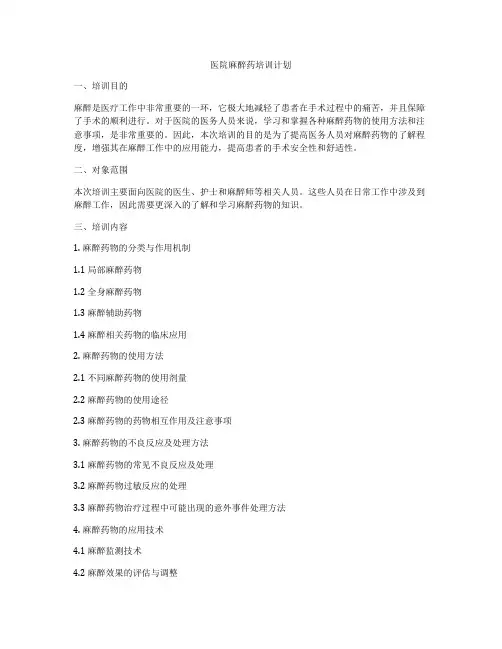 医院麻醉药培训计划