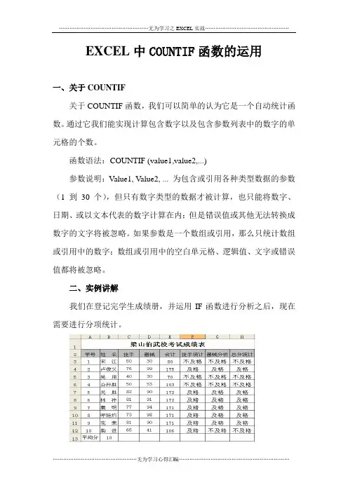 EXCEL中COUNTIF函数的运用