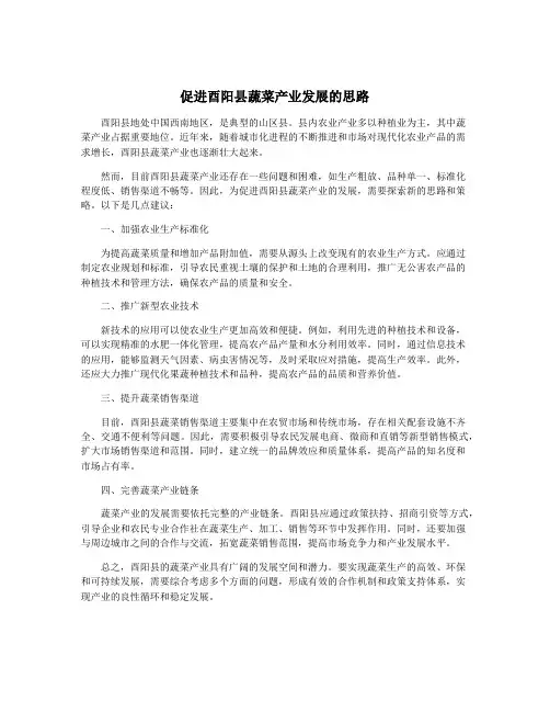 促进酉阳县蔬菜产业发展的思路