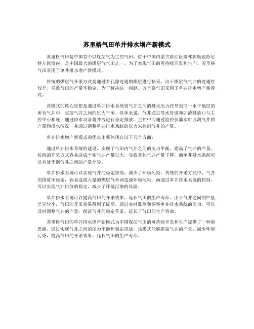 苏里格气田单井排水增产新模式
