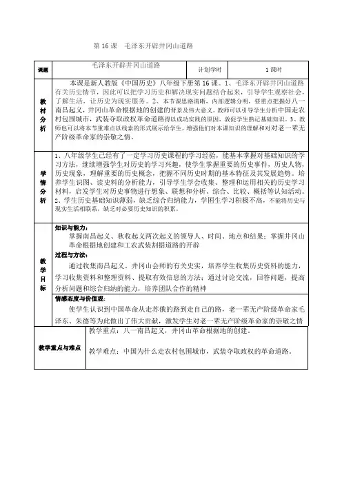 初中历史-毛泽东开辟井冈山道路